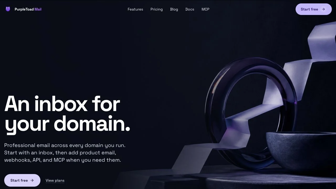 PurpleToad Mail’s website with its sculptural purple artwork
